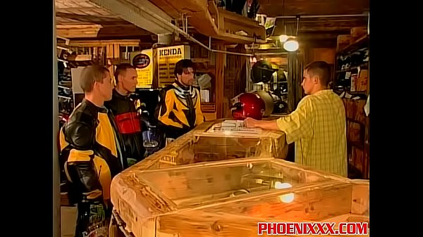 Muscled biker dudes rough and raw fuck feast gay orgy