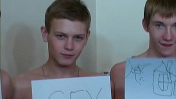 Amateur Boy Wankers: Five Boys Drawing with pencil in ass hole