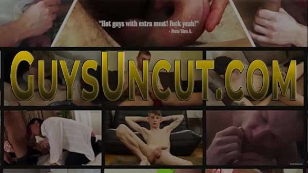 Brawny uncut dude with beard tugs cock