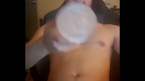 Cute fit boy stroking with a fleshjack