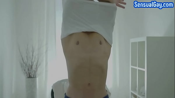 Ripped hunk jerking off solo before cumming over hands
